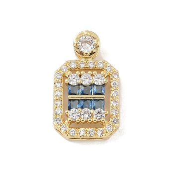 Rack Plating Brass Micro Pave Cubic Zirconia Pendants, Long-Lasting Plated, Lead Free & Cadmium Free, Real 18K Gold Plated, Rectangle, Slate Blue, 19x11.5x5mm, Hole: 2.3mm