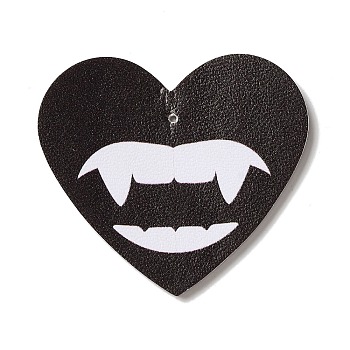 Halloween Imitation Leather Pendants, Heart, 45x50x2mm, Hole: 1.2mm