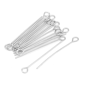 304 Stainless Steel Eye Pins, Stainless Steel Color, 30x3.5x0.6mm, Hole: 2mm, about 30pcs/bag