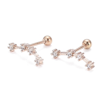 Brass Micro Pave Clear Cubic Zirconia Stud Earrings, with 304 Stainless Steel Pin and Ear Nut, Constellation/Zodiac Sign, Rose Gold, Aquarius, 14x3.5mm, Pin: 0.8mm