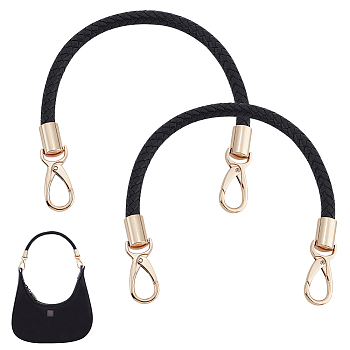 2Pcs PU Leather Braided Bag Strap, with Alloy Swivel Clasps, Bag Replacement Accessories, Black, 41.5x1cm