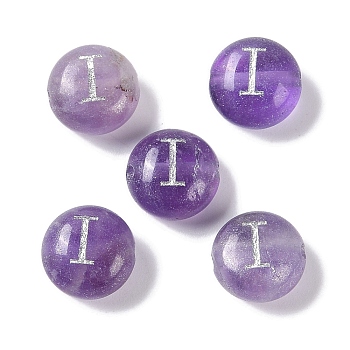 Natural Amethyst Beads, Rondelle with Letter, Letter I, 8.5~9x5~5.5mm, Hole: 1.2mm