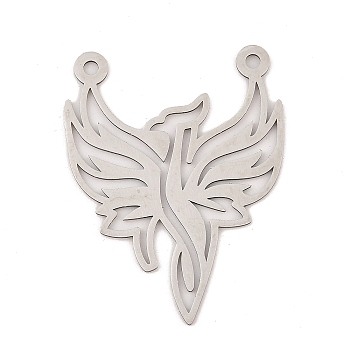 304 Stainless Steel Pendants, Laser Cut, Phoenix Firebird Charm, Stainless Steel Color, 45x35x1mm, Hole: 2.5mm