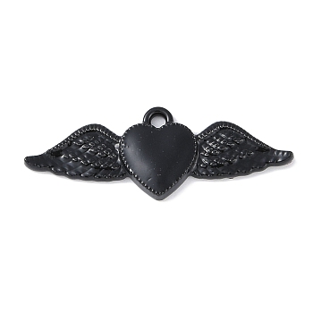 Rack Plating Alloy Enamel Pendants, Cadmium Free & Nickel Free & Lead Free, Heart with Wing Charm, Black, 11.5x31.5x2mm, Hole: 1.6mm