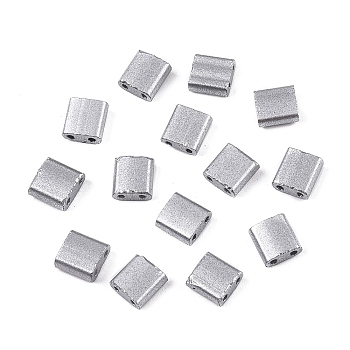 2-Hole Baking Paint Glass Seed Beads, Rectangle, Silver, 5x4.5~5.5x2~2.5mm, Hole: 0.5~0.8mm