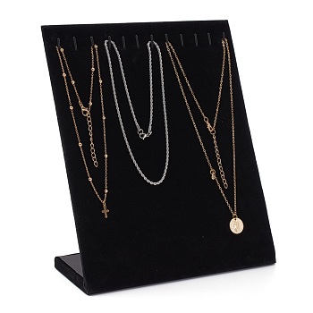 Velvet Necklace Displays, L-Shaped Necklace Chain Jewelry Tray, Rectangle, Black, 200x85x250mm