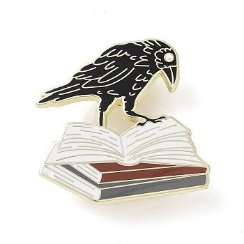 Bookish Raven Alloy Enamel Pin Brooch, for Backpack Clothes, Black, 40x39x2mm