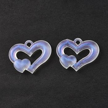 Transparent Acrylic Pendants, with Glitter Powder, Double Heart Charm, Clear AB, 26.5x33.5x6mm, Hole: 3.2mm, about 198pcs/500g