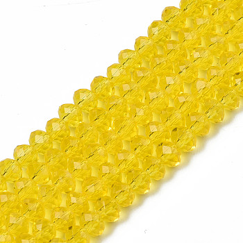 Glass Beads Strands, Faceted, Rondelle, Yellow, 3x2mm, Hole: 0.8mm, about 150~155pcs/strand, 15~16 inch(38~40cm)