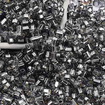 Glass Seed Beads, Silver Lined, Square, Black, 3~3.5x2.5~3x2.5~3mm, Hole: 1mm, about 10714pcs/pound