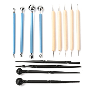 Wooden Sculpture Clay Tool, Clay Knife, DIY Handmade Light Clay Crafts, with Stainless Steel Heads, Blue, 13pcs/set