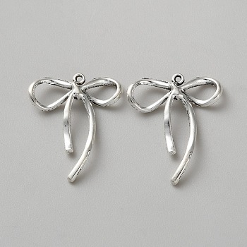 Tibetan Style Alloy Pendants, Bowknot Charms, Antique Silver, 25x20.5x3.5mm, Hole: 1mm