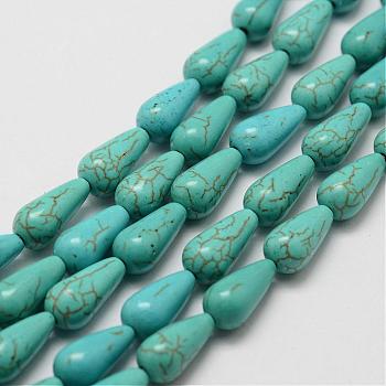 Synthetic Howlite Bead Strand, Dyed, teardrop, Dark Cyan, 13x7mm, Hole: 1mm, about 30pcs/strand, about 15 inch