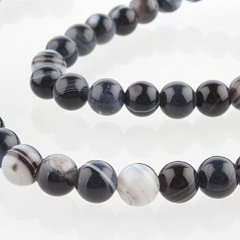 Natural Gemstone Agate Round Bead Strands, Dyed, Black, 6mm, Hole: 1mm, about 63pcs/strand, 15.35 inch