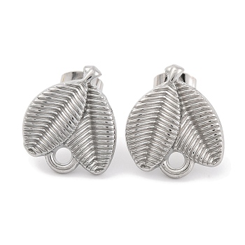 Non-Tarnish 304 Stainless Steel Studs Earring Findings, Leaf, Stainless Steel Color, 17x14.5mm, Hole: 2mm, Pin: 11x0.5mm