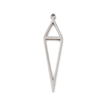 304 Stainless Steel Pendants, Laser Cut, Triangle Charm, Stainless Steel Color, 32x7.5x0.9mm, Hole: 1.2mm