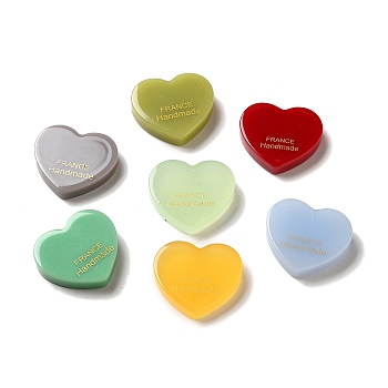 Acrylic Cabochons, Heart with Word France Handmade, Mixed Color, 20.5x22.5x5.5mm