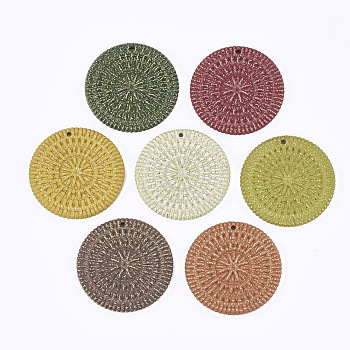 Acrylic Pendants, Imitation Woven Rattan Pattern, Flat Round, Mixed Color, 47x5mm, Hole: 2mm