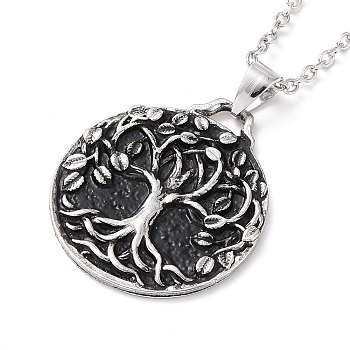 Retro Alloy Tree of Life Pendant Necklace for Men Women, Antique Silver & Platinum, 18.31 inch(46.5cm)