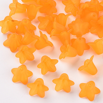 Transparent Acrylic Beads, Frosted, Flower, Orange, 17.5x12mm, Hole: 1.5mm