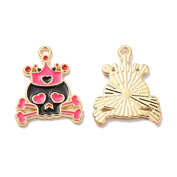 Alloy Enamel Pendants, Skull with Crown Charms, Halloween, Golden, 20x16x1.5mm, Hole: 1.2mm