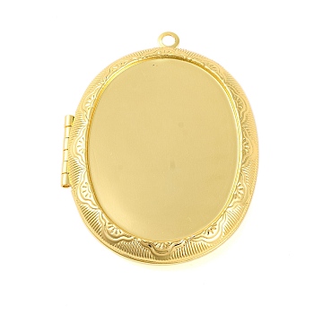 Rack Plating Brass Locket Pendants, Photo Frame Charms for Necklaces, Long-Lasting Plated, Lead Free & Cadmium Free, Oval, Golden, 52x39x8.5mm, Hole: 2.5mm, Inner Diameter: 34x25mm