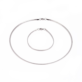 304 Stainless Steel Choker Necklaces and Bangles Jewelry Sets, with Lobster Claw Clasps, Stainless Steel Color, 7-7/8 inch(20.1cm), 17.6 inch(45cm), 3mm