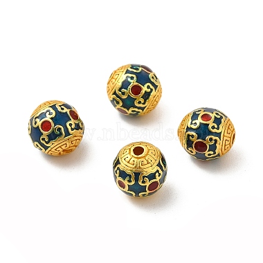 Golden Blue Round Alloy+Enamel Beads