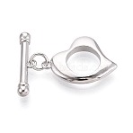 6Pcs Brass Toggle Clasps, Heart, Real Platinum Plated, 14x15x3mm, Hole: 0.7mm(KK-T073-44P)