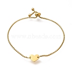 Ion Plating(IP) 304 Stainless Steel Box Chain Slider Bracelets, Heart Blank Link Bracelets for Women, Real 18K Gold Plated, 9-3/4 inch(24.6cm)(BJEW-M233-06G)