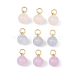 Natural Mixed Stone Pendants, Round Ball Charms with 304 Stainless Steel Jump Rings, Golden, Mixed Color, 11~11.5x8.5mm, Hole: 3.6mm(PALLOY-JF05563)