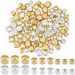 120Pcs 6 Style Brass Beads, Cube, Real 18K Gold Plated & Silver, 3~4x2.77~4x3~4mm, Hole: 1.6~2.6mm, 20pcs/style(KK-CN0002-73)