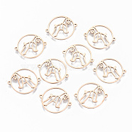 304 Stainless Steel Links Connectors, Laser Cut, Ring with Hollow Horse, Rose Gold, 15x18x1mm, Hole: 0.8mm(STAS-S116-093RG)