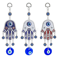 3Pcs 3 Cololrs Bohemian Tribal Metal Pendant with Devil's Eye Design Hand Keychain, Mixed Color, 0.1cm, 1pc/color(KEYC-DC0021-28)