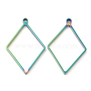 304 Stainless Steel Open Back Bezel Rhombus Pendants, For DIY UV Resin, Epoxy Resin, Pressed Flower Jewelry, Rainbow Color, 39x26x3mm, Hole: 2.2mm, Inner Diameter: 32x23.5mm(STAS-Z040-02B-RC)