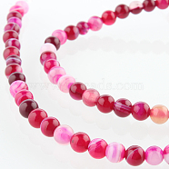 Natural Striped Agate/Banded Agate Round Bead Strands, Dyed, Deep Pink, 4mm, Hole: 1mm, about 92pcs/strand, 14.96 inch(G-E231-02)