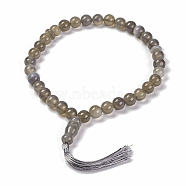 Natural Grey Agate Beads Stretch Bracelets, with Tassels, 15-3/8 inch(39cm)(BJEW-A025-01P)