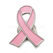 Breast Cancer Awareness Ribbon Enamel Pins, Platinum Alloy Badge for Backpack Clothes, Pink, 26x21x1.5mm(JEWB-G025-01P-02)