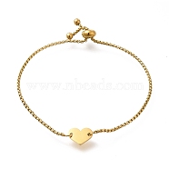 304 Stainless Steel Box Chain Slider Bracelets, Heart Blank Link Bracelets for Women, Golden, 9-3/4 inch(24.6cm)(BJEW-M233-06G)