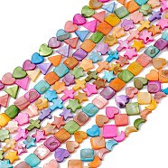 10 Strands Colorful Natural Freshwater Shell Beads Strands, Dyed, Cross & Rhombus & Heart, Mixed Shapes, 11.5~16x8.5~15.5x2.5~3mm, Hole: 0.8mm, about 26~34pcs/strand, 14.96~15.35''(38~39cm)(SHEL-M018-01)