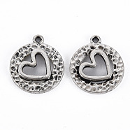 Tibetan Style Alloy Pendants, Cadmium Free & Lead Free, Flat Round with Heart, Antique Silver, 19.5x17x2.5mm, Hole: 1.4mm(TIBEP-Q089-006-RS)