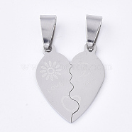 201 Stainless Steel Split Pendants, for Lovers, Heart with Heart, with Word Love You, For Valentine's Day, Stainless Steel Color, 23x19x1mm, Hole: 8x4mm(STAS-T048-02)