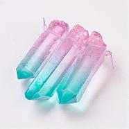Natural Quartz Crystal Pointed Pendants, Dyed, Colorful, 26~50x5~10x5~10mm, Hole: 1mm, 3pcs/set(G-K188-05A)