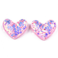 Acrylic Cabochons, with Glitter Sequins, Heart, Pink, 19.5x24x9mm(OACR-R251-02E)
