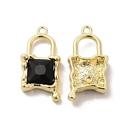 Glass Padlock Pendants, with Light Gold Alloy Finding, Long-Lasting Plated, Cadmium Free & Lead Free, Black, 26.5x13.5x5.5mm, Hole: 1.8mm(PALLOY-E024-17G-01)