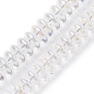 Transparent Electroplate Glass Beads Strands, AB Color Plated, Abacus, Clear AB, 8.5x4.5mm, Hole: 1.2mm, about 86pcs/strand, 15.35 inch(39cm)(EGLA-N012-19B)