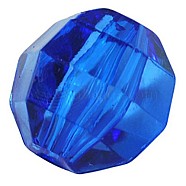 Faceted Round Blue Transparent Acrylic Beads, 10mm in diameter, 10mm thick, hole: 2mm(X-PL990Y-4)