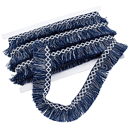 Ethnic Style Two Tone Polyester Tassel Ribbon, Rhombus Pattern, White, Midnight Blue, 1-3/8 inch(35x0
.9mm)(OCOR-WH0068-79)