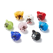Handmade Lampwork Beads, Tiger Head, Mixed Color, 12~14x15~16x14~14.5mm, Hole: 2~3mm(LAMP-I025-05)