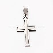 Personalized 201 Stainless Steel Cross Pendants, Stainless Steel Color, 34x19x1.5mm, Hole: 4x9mm(STAS-F010A-52)